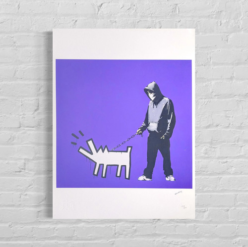Banksy bellender hund - hund, (lila)
