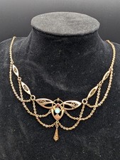 Antikes Kollmar & Jourdan Collier Jugendstil Double vergoldet Glassteine