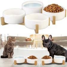 Sweetypet 2er-Set Doppel-Futter- & Trinknapf, Keramik, Bambus-Ständer, je 400 ml