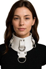 Designer Halskorsett Echt Leder weiss mit Ringen Anatomisches Halsband von LWPH