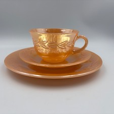 Fire King Pfirsich Glanz Lorbeerblatt Teetasse Set Untertasse Beilagenteller Anchor Hocking