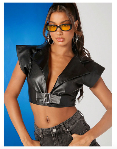 Damen top lederlook - top,