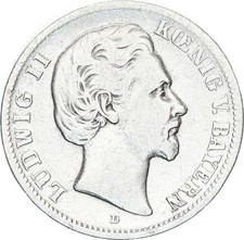 Bayern Ludwig II. 2 Mark 1876 D Silber f. ss J 41