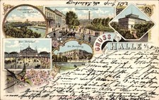 Litho Halle an der Saale, Bahnhof, Giebichenstein, Reifsburg,... - 4445419