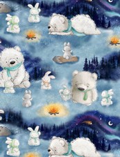 Baumwollstoff bär hase blau - baumwollstoff,