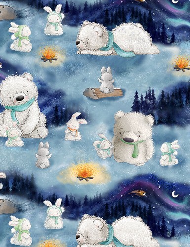 Baumwollstoff bär hase blau - bär,