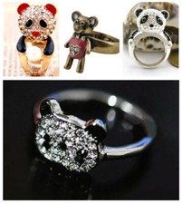 Sehr süßer silberfarbener Panda Ring, mehrere Größen