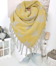 XXL HALSTUCH STERNE FRANSEN Schal KUSCHEL Poncho Gelb Grau WINTER WENDESCHAL 
