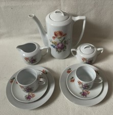 DDR Kahla Kaffeeservice Weiß mit Blumenmuster 9 Teilig 
