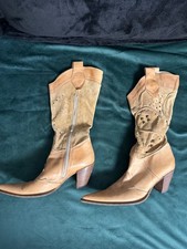 Lavorazione Artigiana® VINTAGE Damen Boots Stiefel Echtleder hellbeige Gr. 38