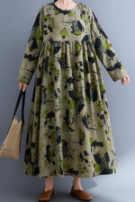 ❣️Kleid Taschen Leinen XS 34 S 36 oversize abstrakt Retro grau apfelgrün kurzarm