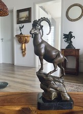 Bronzefigur Steinbock m. Hörner Bronze Skulptur Figur Tierfigur Ziege Kunst