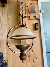 Pendelleuchte Landhaus Messing-Holz Ø 38 cm – Glaslampe Retro