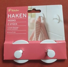 Tchibo 2 weiße selbstklebende Badhaken Handtuchhaken 3M Klebestreifen TCM Neu
