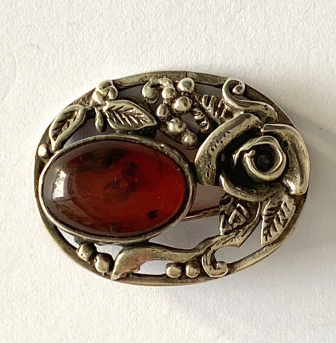 Brosche bernstein cabochon - bernstein, mit