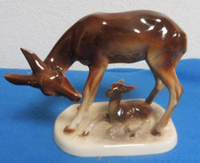 ?Porzellan Keramik Reh Ricke mit Kitz Rehkitz Rotwild Keramikfigur Tierfigur
