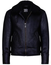 Herren Schwarze B3 'Air Force' Echte Lammfell Schaffell Aviator Pilot Lederjacke