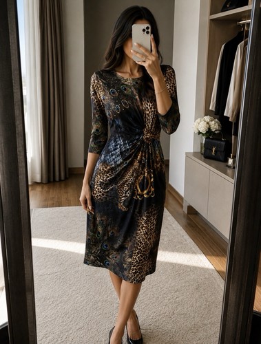 Elegantes damenkleid mit leo - damenkleid,