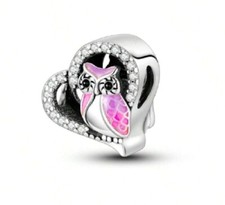 Charm Anhänger " Herz mit Eule " 925 Silber passend für Pandora Armband