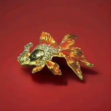 Brosche/ Anstecknadel Fisch, Goldfisch,  gold, Strass, 4,5 x 5,1 cm NEU