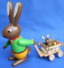 Osterhase Hase mit Handwagen & Hasenkind 22cm Groß Handarbeit Erzgebirge Neu