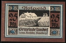 Notgeld Thesdorf 1921, 25 Pf, Gemeinde Thesdorf Pinneberg, Bauernhof und Schrif 