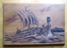 Dekoratives Gemälde: Drachenboot mit Wikingern auf dickem Brett, 60 x 41,5 cm
