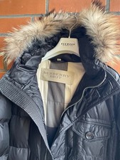 Burberry Brit Daunenjacke Mantel mit Echtpelz Kapuze Parka gr. XL NP 1298€