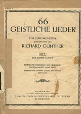 URALTE Noten ZITHER 66 geistliche Lieder für Zupforchester Richard Günther Heft1