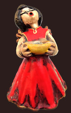 Keramikfigur Thuner Engel Bozen Kerzenhalter rotes Kleid rote Flügel 20cm selten