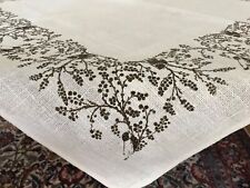 Tischdecke + Kissenbezug, braune Vögel, Katharieder Bauernhanddruck, Leinen