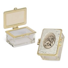 Rosenkranzdose aus Glas Etui transp. Klappdeckel perlweiß Engel 5x 3x3cm 2541