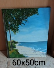 Gemälde Bild Leinwand Bemalt Kunst Ca. 50x60cm Keilrahmen Strand Meer Klippe