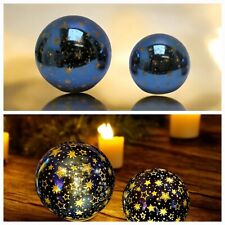 2-er Set FORMANO Kugelleuchte LED Blau-Gold Sterne TIMER Dekoleuchte 15+12cm RAR