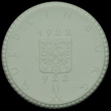 NOTGELD: 10 Mark 1922, Porzellan. 1000 JAHRE QUEDLINBURG - STADT QUEDLINBURG.