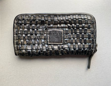 CAMPOMAGGI Geldbörse Wallet Portemonnaie Clutch echtes Leder grau Flechtmuster