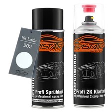 Autolack 2K Spraydosen Set für Lada 202 Schneeweiss Basislack 2K Klarlack