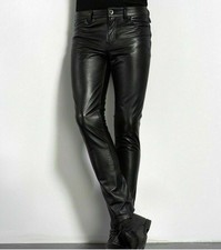 Herren Wetlook Leder Hose lang Enge Kunstlederhose Slim fit Leggings Clubwear DE