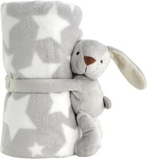 CREVENT Kuschelig weiche warme poly-Babydecke für Mädchen Jungen+Hugging Bunny