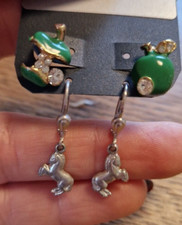 Kinder Ohrringe zwei Paar - Pferde Hänger 925 Silber Apfel+Glitzerstein Zirkonia