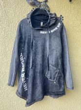 tredy Made In Italy ?? Damen Hoodykleid mit Kapuze Langarm Grau Gr.38