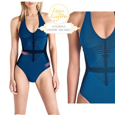 Trinity Forming Beach Body By Wolford XS Electric Blue Black Swimsuit 3D Design