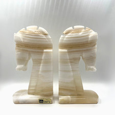 Zwei Onyx Buchstützen Pferdekopf Design