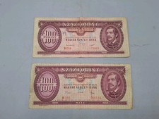 Lot 2x Banknote Ungarn 100 Forint Seriennummer B058 B385  Geldschein 1949 68 B09