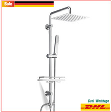 JOHO Edelstahl Duschset Regendusche Duschsystem mit Ablage Eckig Duschkopf Chrom
