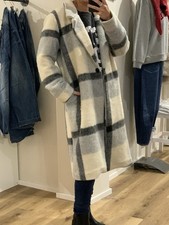 Klassischer Langer Mantel Kariert Filz Holzfäller Grau Creme Onesize (ST)H