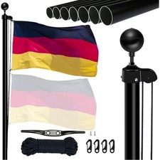 Fahnenmast 6m Aluminium Schwarz, höhenverstellbar, Flaggenmast, Außen