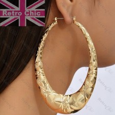 GROSSE OVALE BAMBUS CREOLEN Gold Mode DOPPELSEITIGE OHRRINGE geprägtes Muster