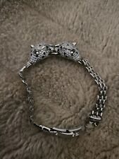 Armband Leopard Messing Silber Rhodiniert  Zirkonia 18 - 21 cm verstellbar