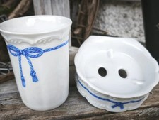 Royal Porzellan Bavaria KPM Zahnputzbecher und Seifenschale mit blauer Schleife!